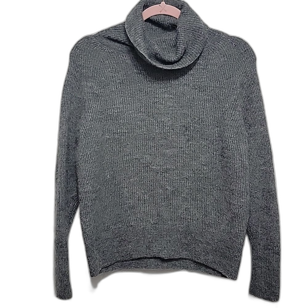 Quince Blend Turtleneck Alpaca Wool Cowl Neck Sweater Gray Knit Size M